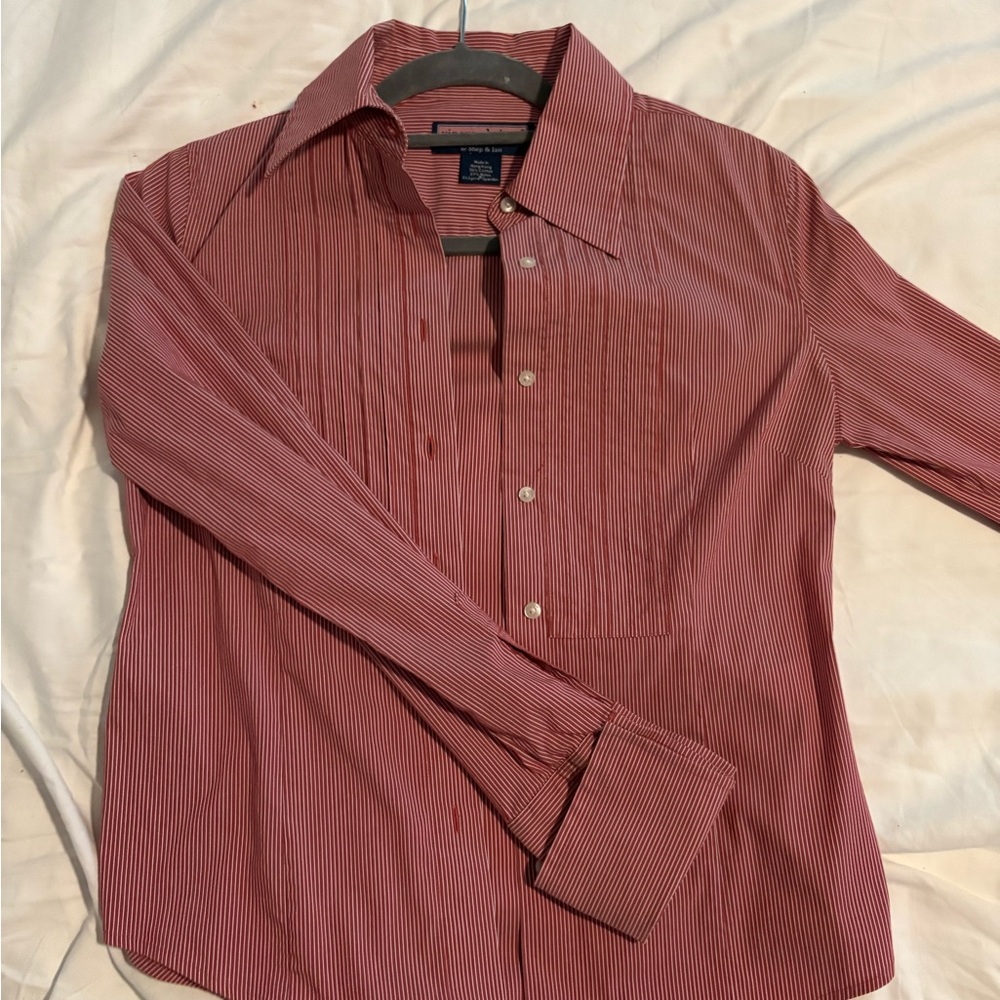 Vineyard Vines Ladies Blouse, red and white stripes, pleated button down vintage